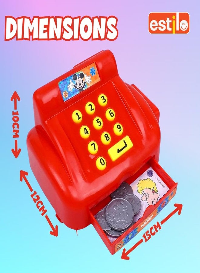 إستلو لعبة آلة حاسبة نقود من إستيلو، هدية مثالية للأطفال من عمر 3 سنوات فما فوق | مجموعة ألعاب متجر البقالة | ألعاب لتنمية مهارات الرياضيات المبكرة | مجموعة ألعاب تمثيلية للأطفال (ميكي ماوس) - Image 4